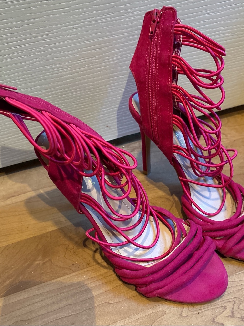 Shoe Republic LA Hot Pink Loop-Strap Stiletto Sandals